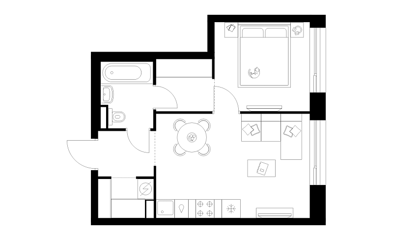 Планировка 1-комнатной квартиры 37,4 м² в Зеленый парк