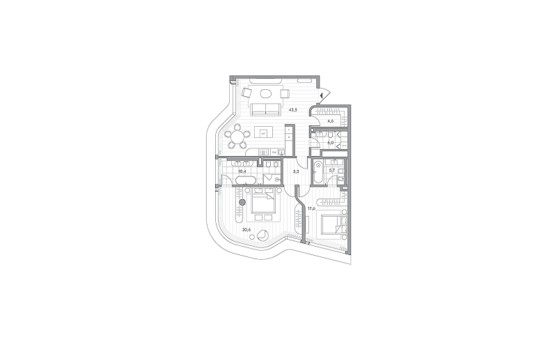 Планировка 2-комнатной квартиры 122,6 м² в PHANTOM (Фантом)