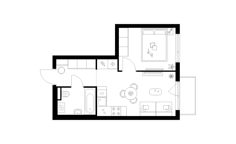 Планировка 1-комнатной квартиры 33,3 м² в Середневский лес