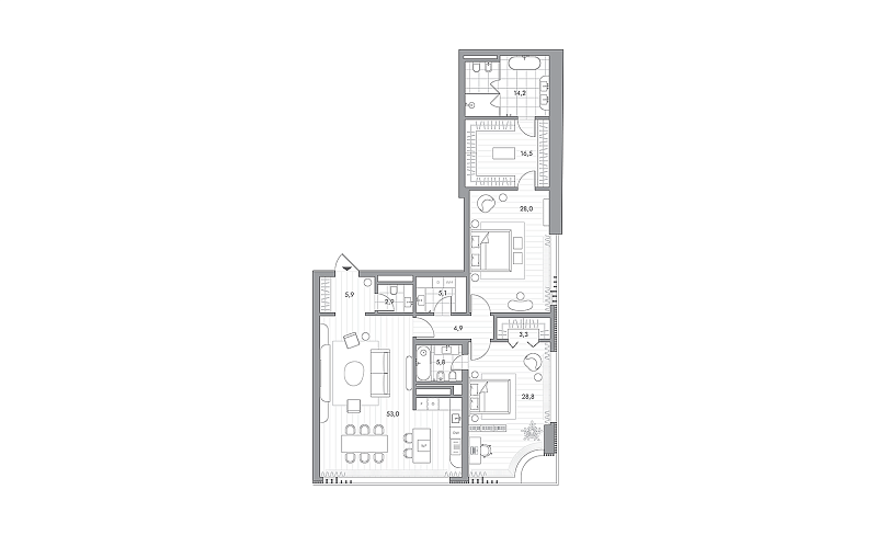 Планировка 2-комнатной квартиры 168,4 м² в PHANTOM (Фантом)