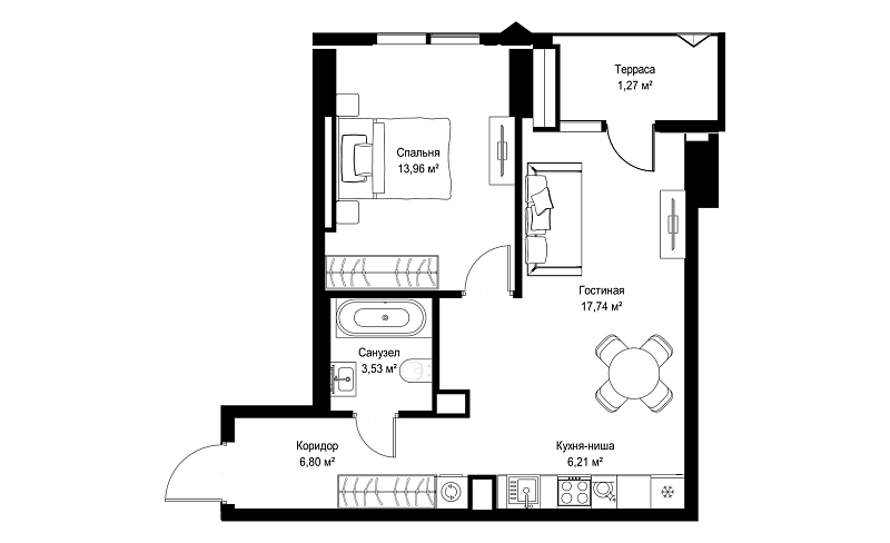Планировка 1-комнатной квартиры 49,5 м² в JOIS (Джойс)
