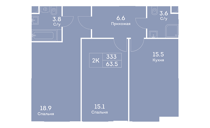 Планировка 2-комнатной квартиры 63,5 м² в Ever (Эвер)