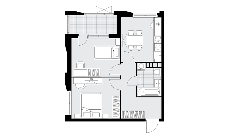 Планировка 2-комнатной квартиры 48,5 м² в Бунинские кварталы