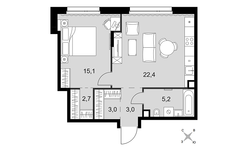 Планировка 2-комнатной квартиры 51,4 м² в Симоновский Вал