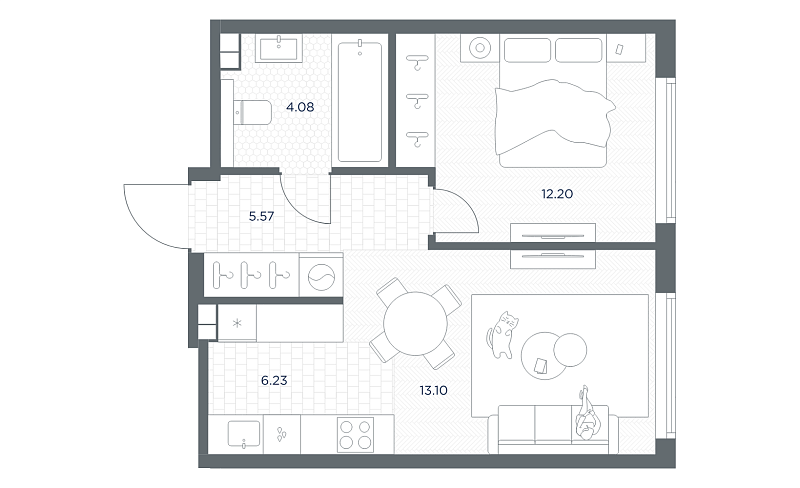 Планировка 1-комнатной квартиры 41,2 м² в TATE (ТЭЙТ, ТАТЕ, ТЕЙТ)