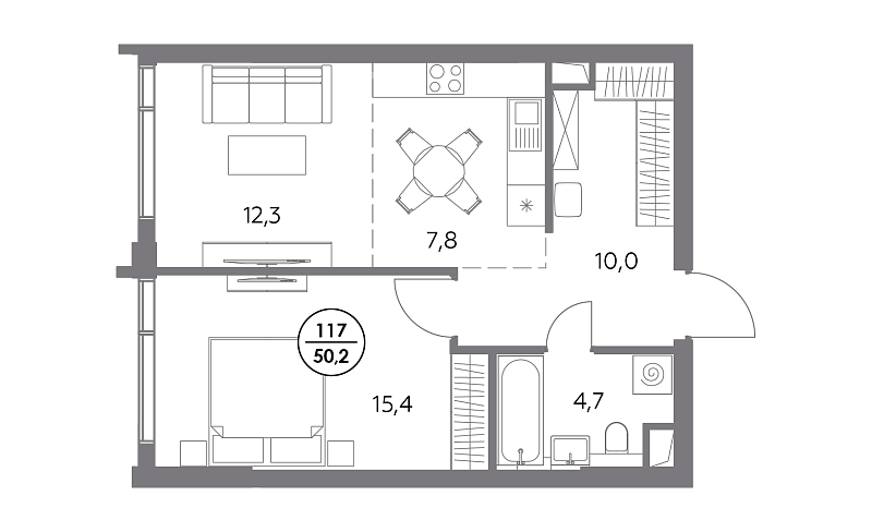 Планировка 1-комнатной квартиры 50,2 м² в Дом 56