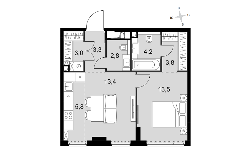 Планировка 2-комнатной квартиры 49,8 м² в Sydney City (Сидней Сити)