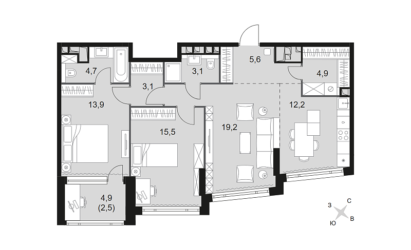 Планировка 3-комнатной квартиры 84,7 м² в Rotterdam (Роттердам)
