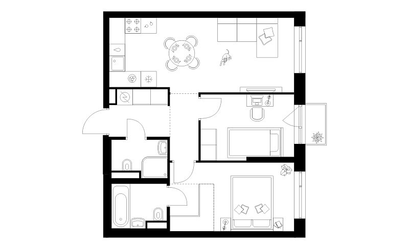 Планировка 2-комнатной квартиры 54,3 м² в Лосиноостровский парк