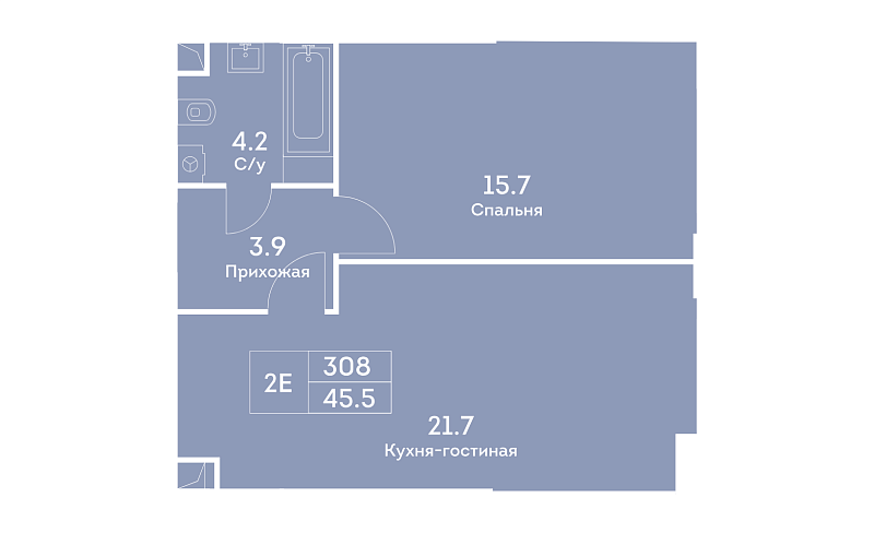 Планировка 2-комнатной квартиры 45,5 м² в Ever (Эвер)