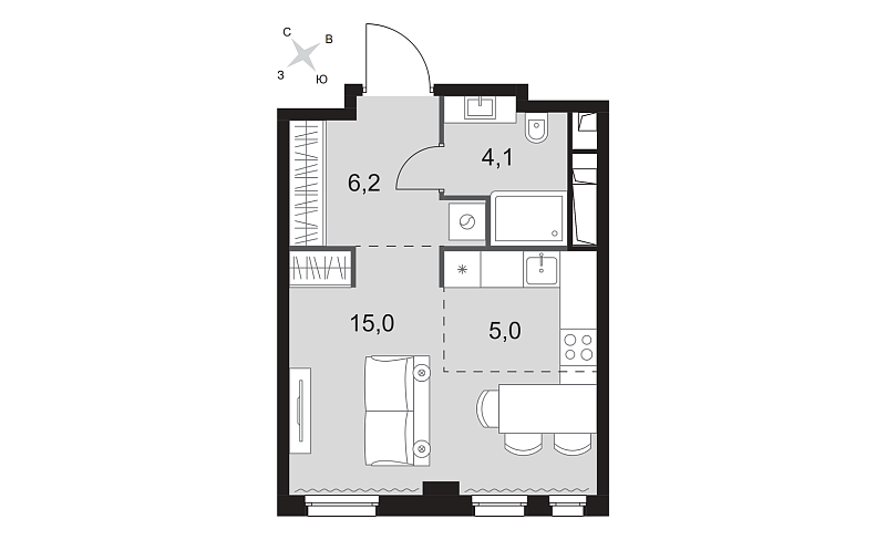 Планировка студии 30,3 м² в Sydney City (Сидней Сити)