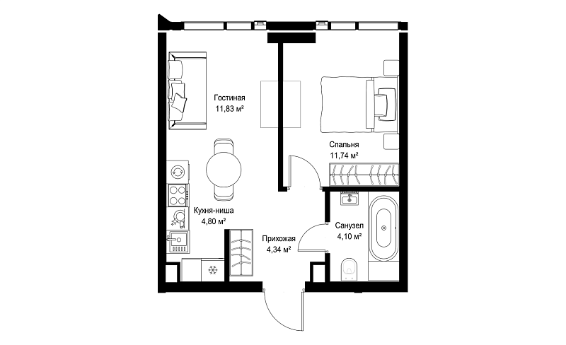 Планировка 1-комнатной квартиры 36,8 м² в JOIS (Джойс)