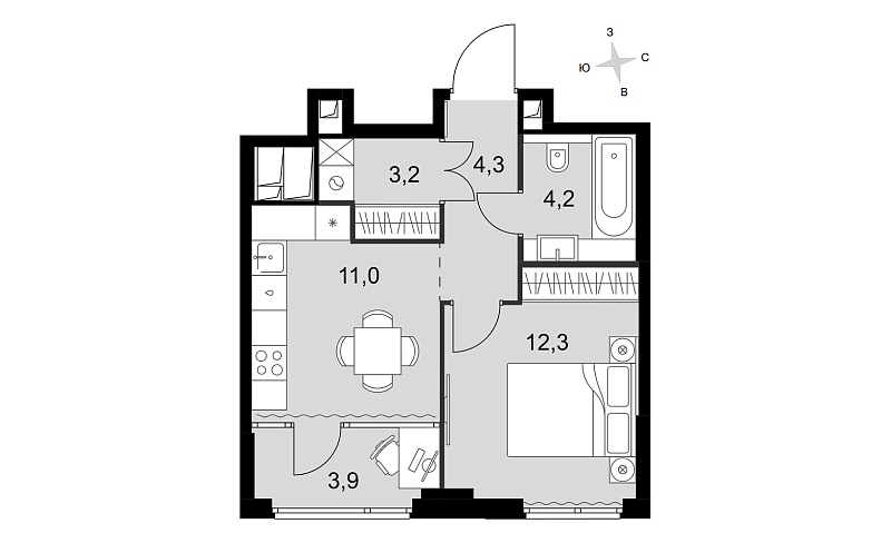 Планировка 1-комнатной квартиры 38,9 м² в Sydney City (Сидней Сити)