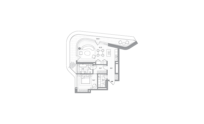 Планировка 1-комнатной квартиры 92,5 м² в PHANTOM (Фантом)