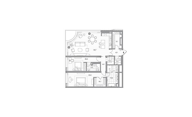 Планировка 2-комнатной квартиры 151,8 м² в PHANTOM (Фантом)