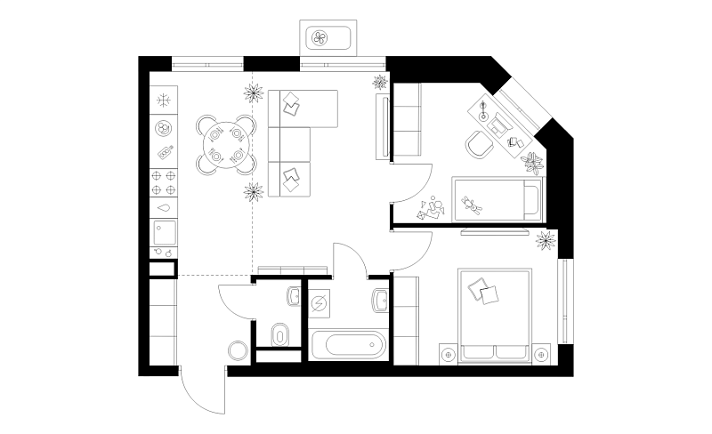Планировка 2-комнатной квартиры 48 м² в Кавказский бульвар 51