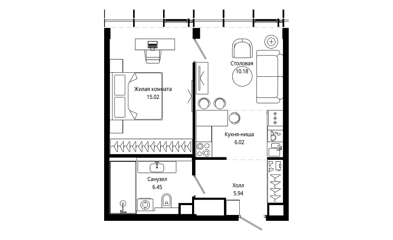Планировка 1-комнатной квартиры 43,9 м² в Mod (Мод)
