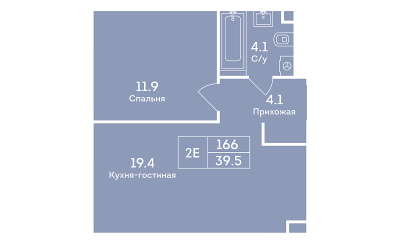 Планировка 2-комнатной квартиры 39,5 м² в Era (Эра)