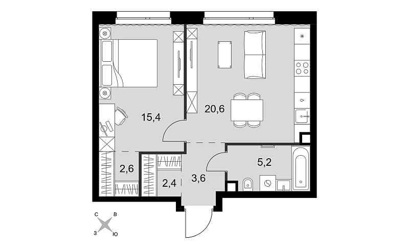 Планировка 2-комнатной квартиры 49,8 м² в Симоновский Вал