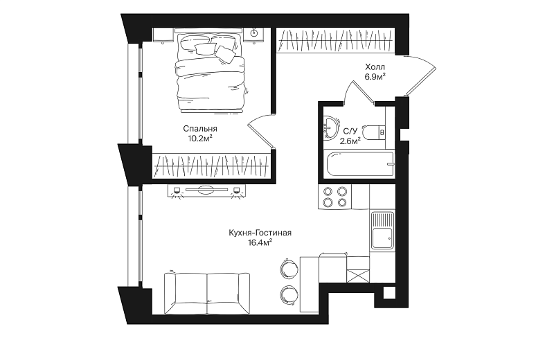 Планировка 1-комнатной квартиры 36,1 м² в Rakurs (РАКУРС)