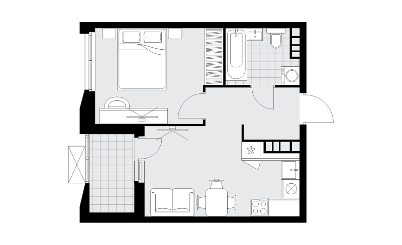 Планировка 2-комнатной квартиры 35,9 м² в Бунинские кварталы