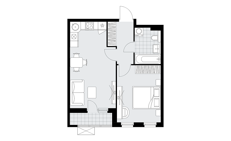Планировка 2-комнатной квартиры 41,6 м² в Бунинские кварталы